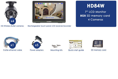 Home Monitoring System with 4 Wireless Cameras