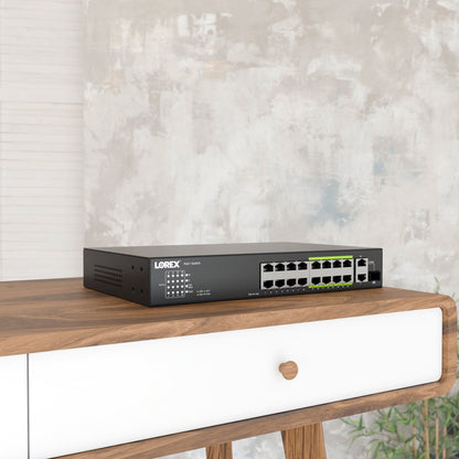 Lorex 16-Port Unmanaged Switch (8-port ePoE and 8-port PoE+) and 250W Power Budget