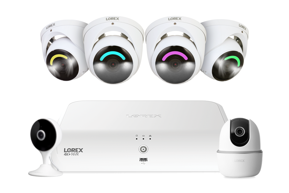 Lorex Fusion 4K+ 16 Channel (8 Wired + 8 Fusion Wi-Fi) 2TB NVR System with Four H16 Wired 4K IP Dome Cameras, One 2K Pan-Tilt Camera, and One 2K Indoor Wi-Fi Camera
