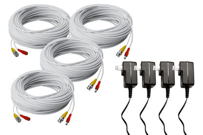 250FT high performance BNC Video/Power Cable & 12V Power Adapter for Lorex security camera systems (4-pack)
