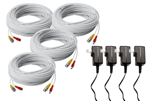 250FT high performance BNC Video/Power Cable & 12V Power Adapter for Lorex security camera systems (4-pack)
