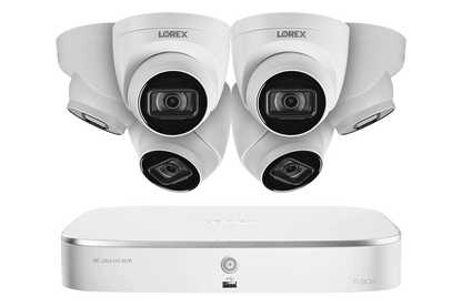 8-Channel Fusion NVR System with 4K (8MP) IP Dome Cameras with Listen-In Audio