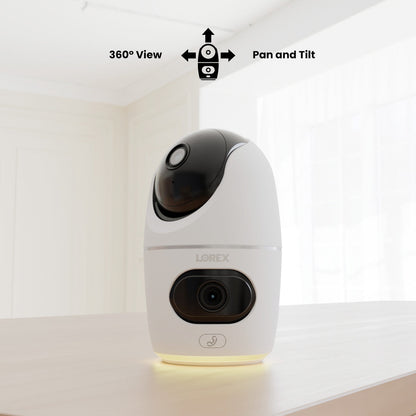 Lorex 2K Dual Lens Indoor Pan-Tilt Wi-Fi Security Camera (32GB) - Open Box