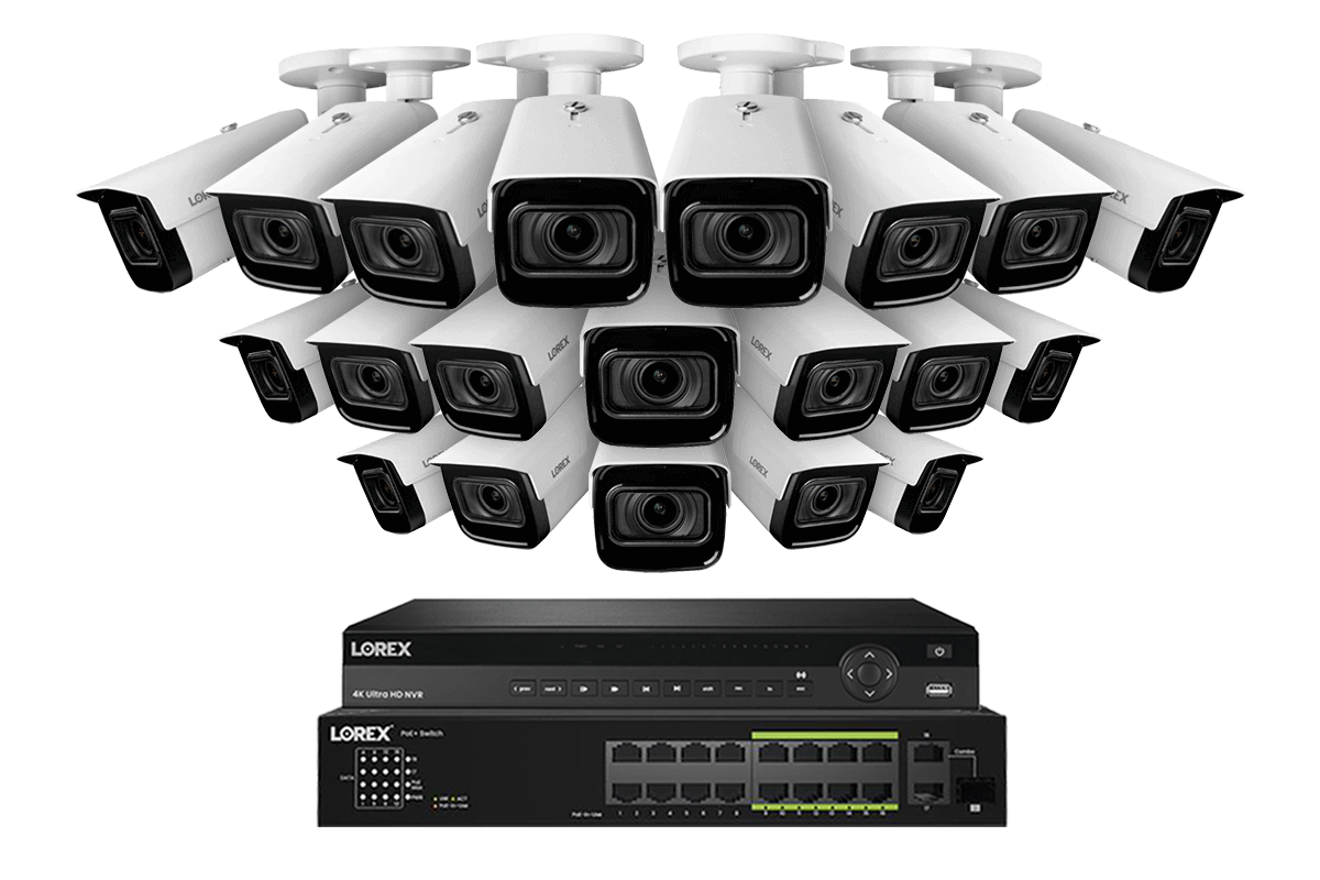 Lorex 4K (32 Camera Capable) 8TB Wired NVR System with Nocturnal 3 Smart IP Bullet Cameras Featuring Motorized Varifocal Lens and 30FPS Recording