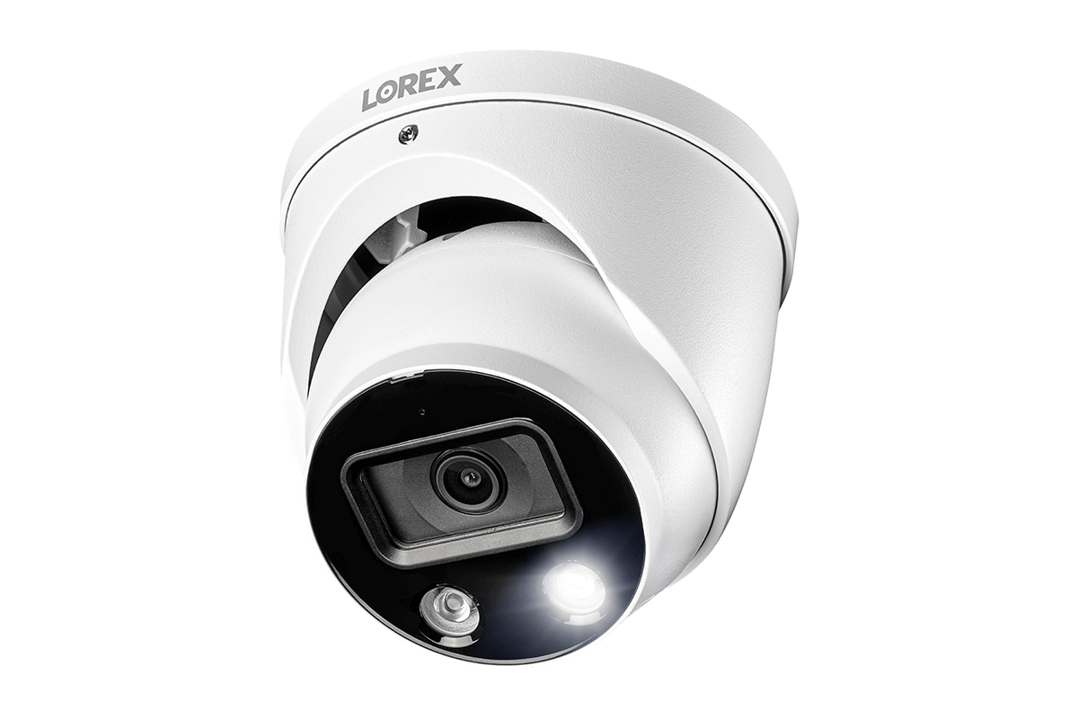 8-Channel NVR Fusion System with Six 4K Smart Deterrence IP Dome Security Cameras, 2K Wi-Fi Video Doorbell, Wi-Fi Floodlight Camera and Smart Sensor Starter Kit