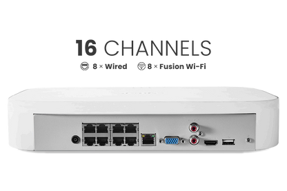 Lorex Fusion 4K 16 Camera Capable (8 Wired + 8 Fusion Wi-Fi) 2TB Wired NVR System with IP Bullet Cameras Featuring Smart Security Lighting