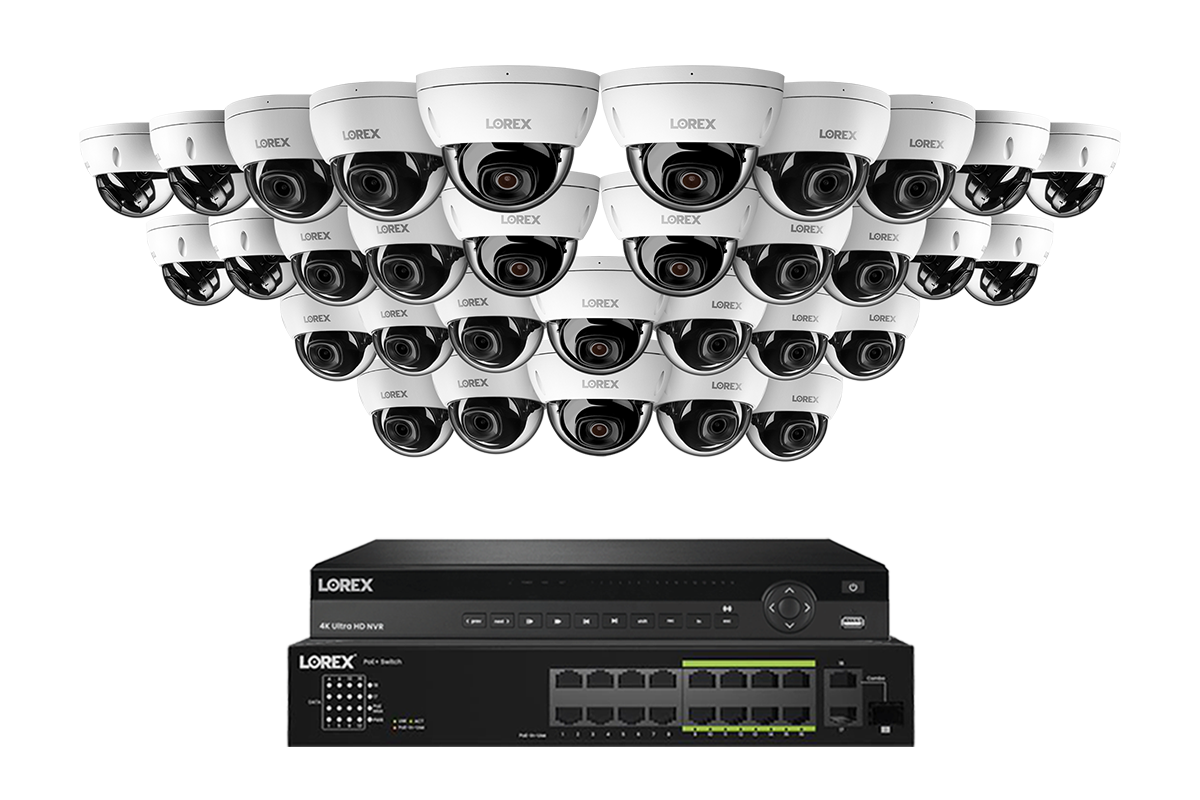 Lorex Elite Series 4K 32 Camera Capable 6TB Wired NVR System with 8MP (4K) A10 IP Dome Cameras