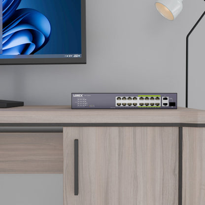 Lorex 16-Port Unmanaged Switch (8-port ePoE and 8-port PoE+) and 250W Power Budget