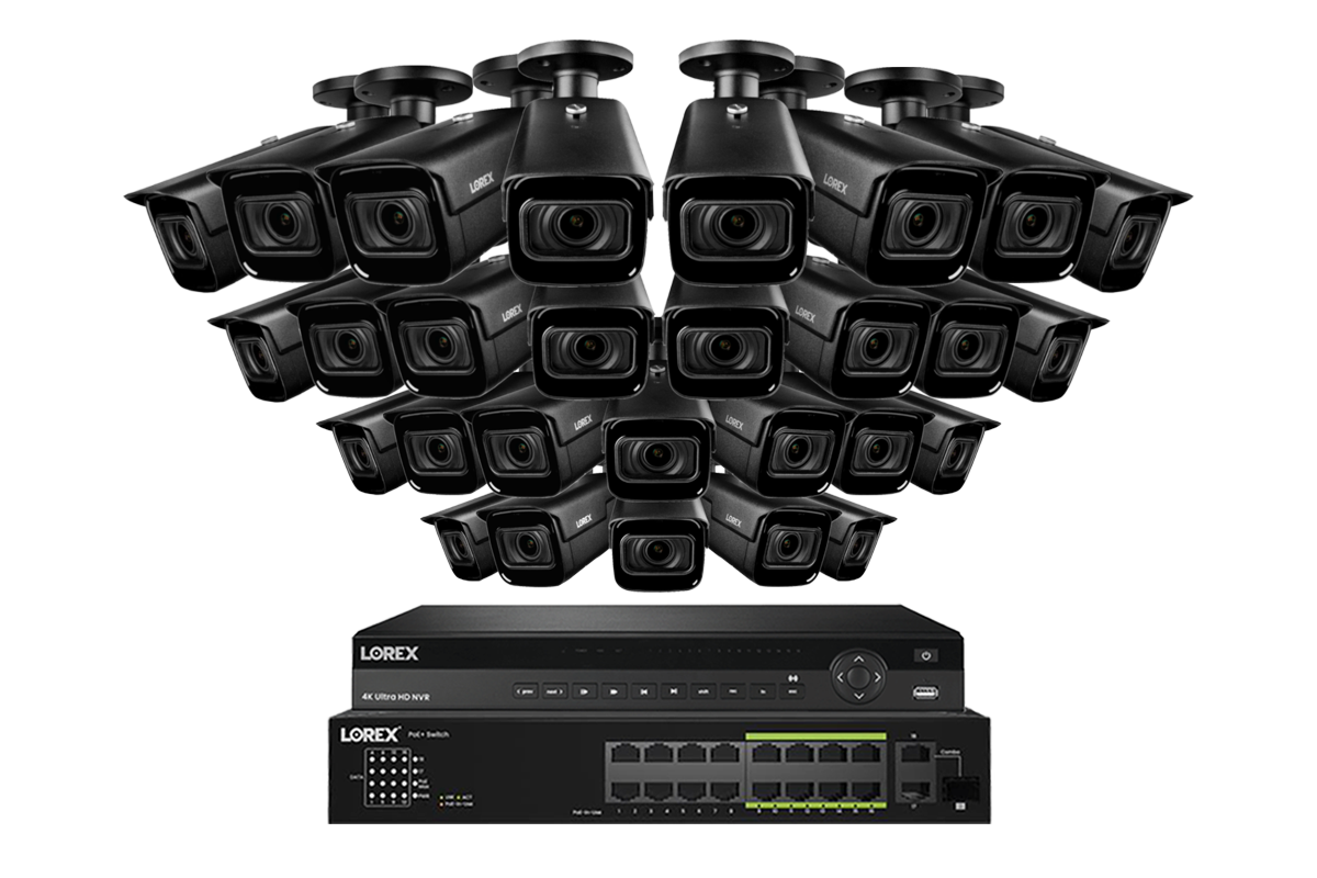 Lorex 4K (32 Camera Capable) 8TB Wired NVR System with Nocturnal 3 Smart IP Bullet Cameras Featuring Motorized Varifocal Lens and 30FPS Recording