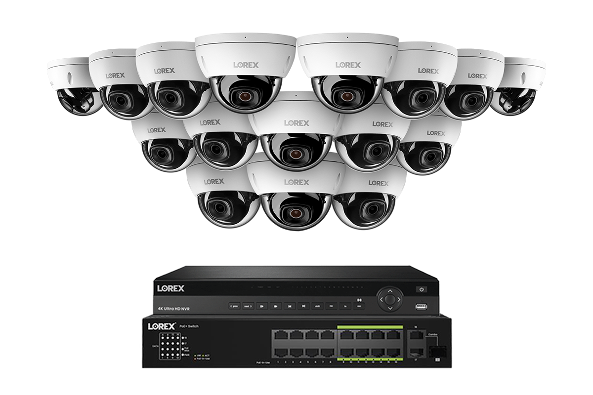 Lorex Elite Series 4K 32 Camera Capable 8TB Wired NVR System with 8MP (4K) A10 IP Dome Cameras