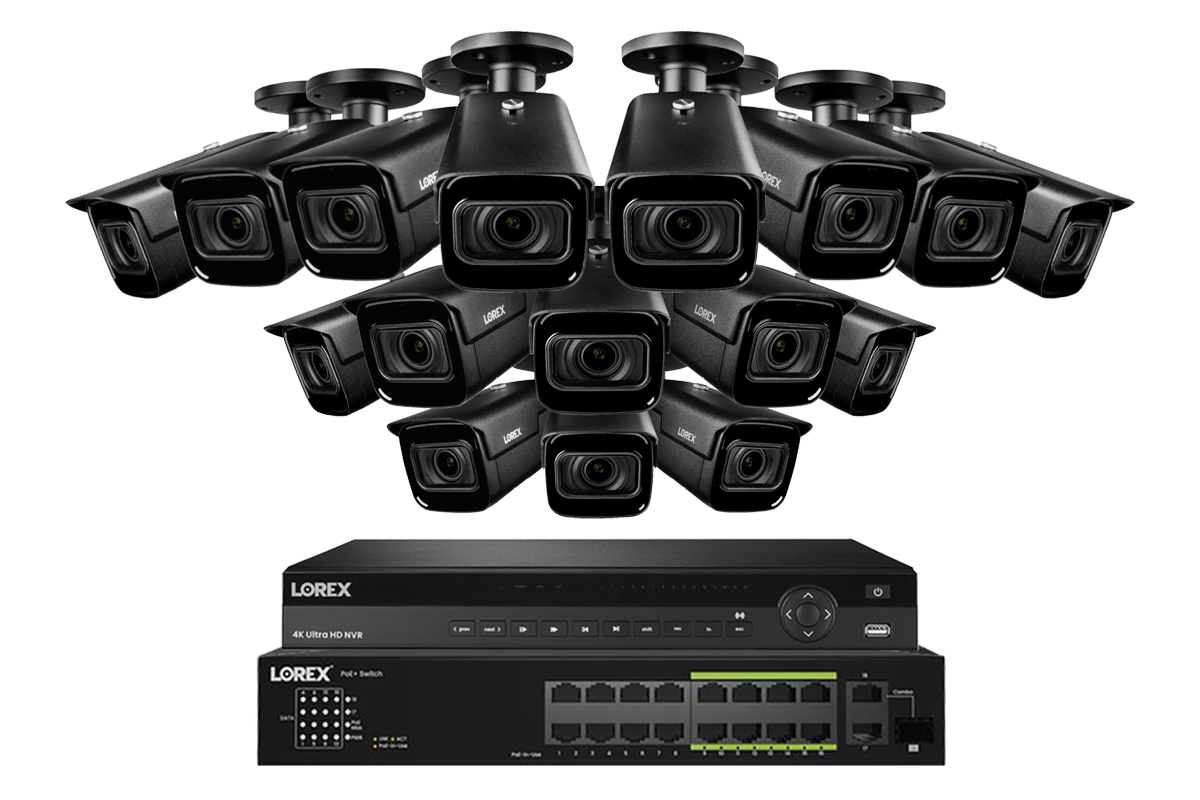 Lorex 4K (32 Camera Capable) 8TB Wired NVR System with Nocturnal 3 Smart IP Bullet Cameras Featuring Motorized Varifocal Lens and 30FPS Recording