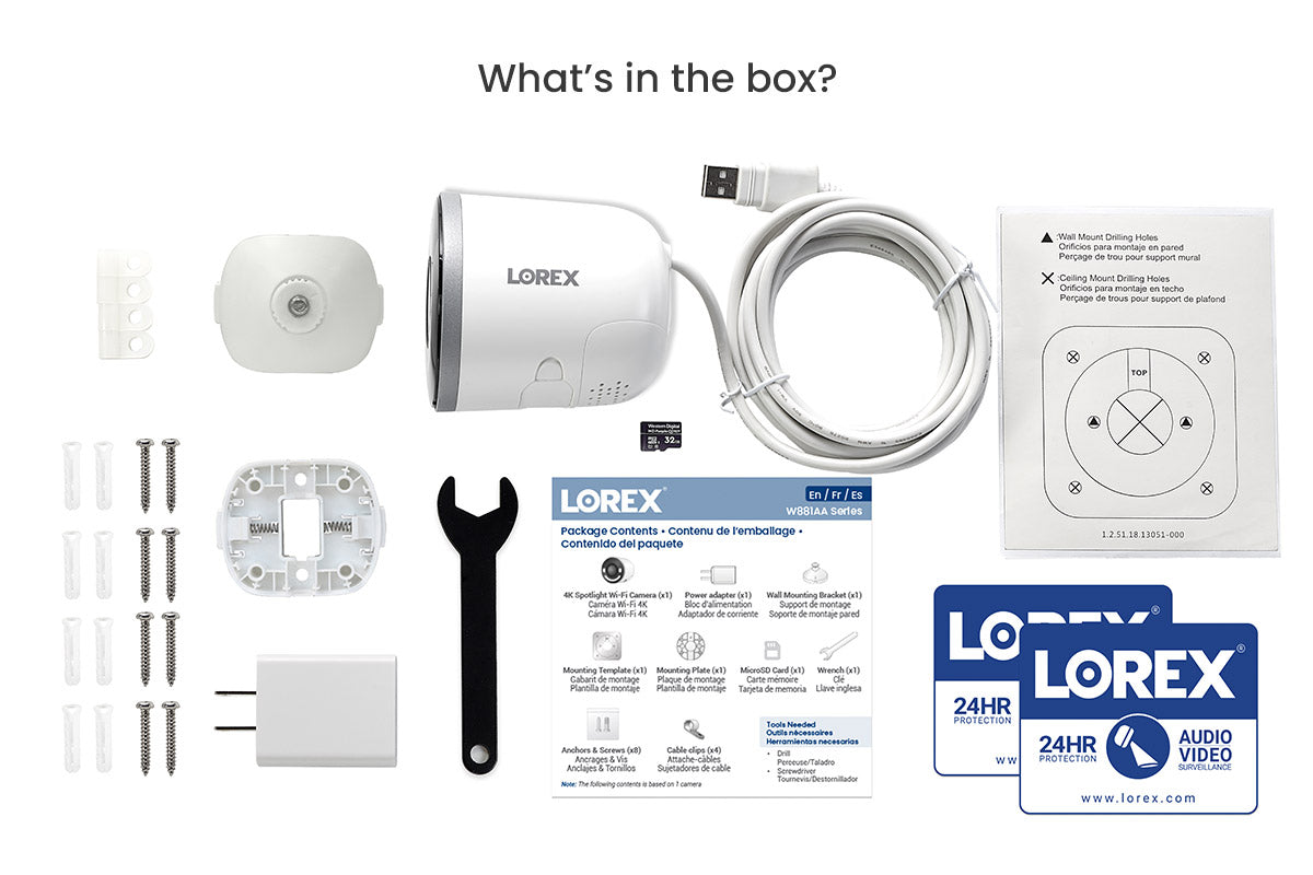 Lorex 4K Spotlight Indoor/Outdoor Wi-Fi 6 Security Camera with Smart Security Lighting (32GB, Open Box)
