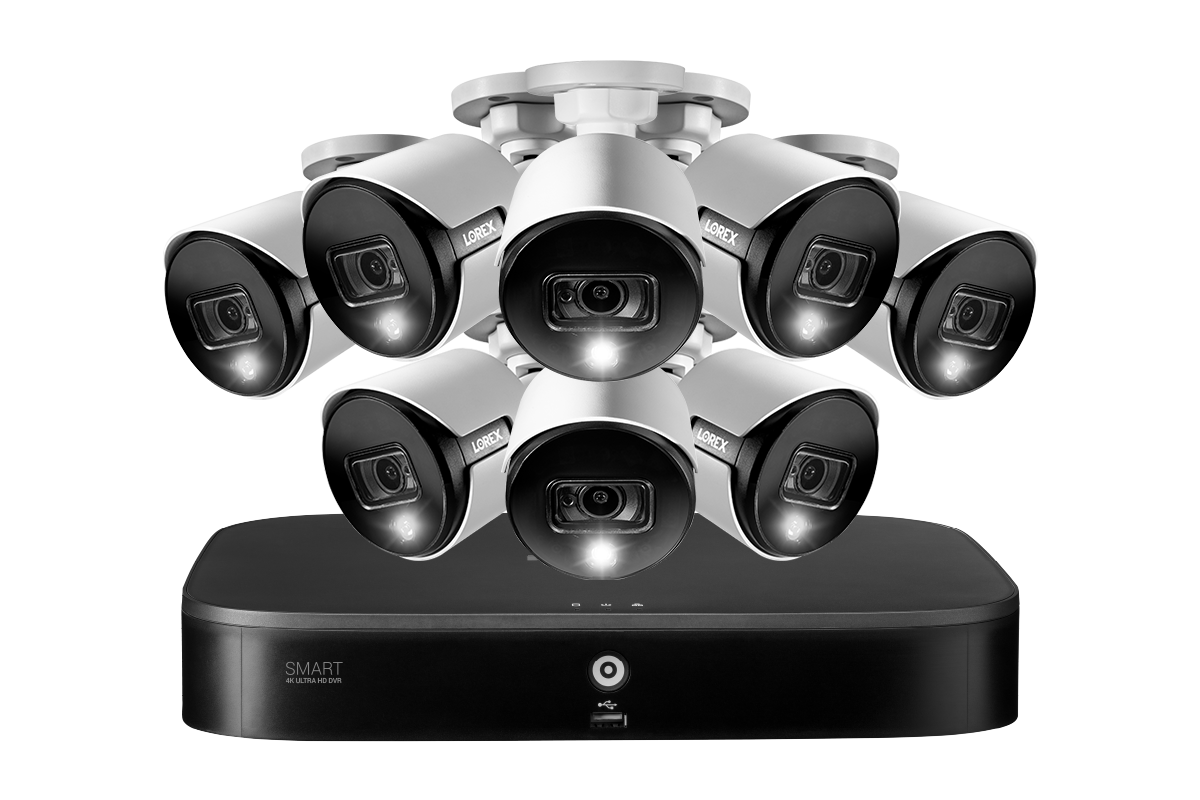 4K Ultra HD Security System with 8-Channel DVR and Eight 4K (8MP) Active Deterrence Cameras featuring Smart Motion Detection and Smart Home Voice Control